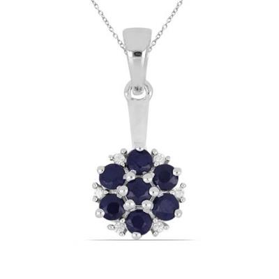BUY STERLING SILVER NATURAL BLUE SAPPHIRE GEMSTONE CLUSTER PENDANT